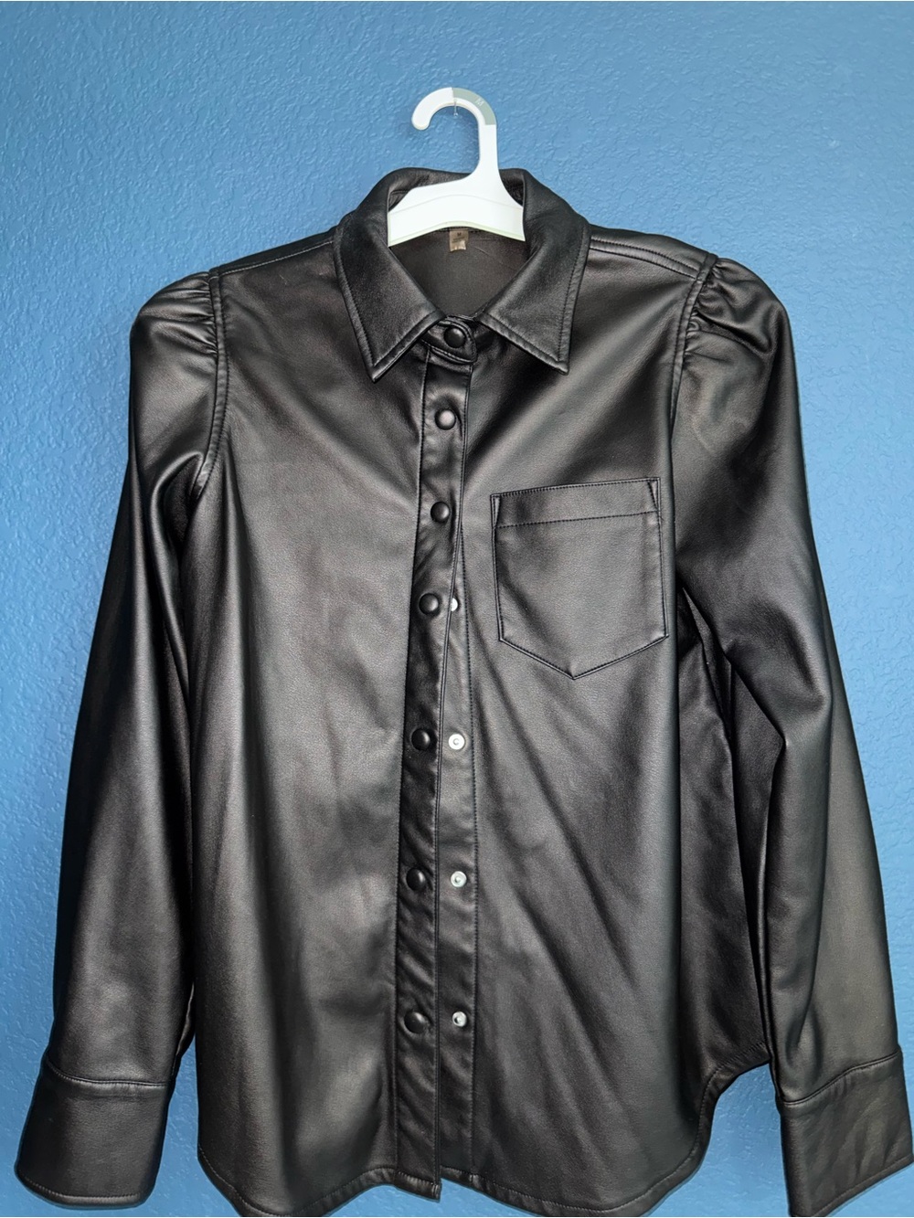 Tahari Black Faux Leather Button-Front Jacket